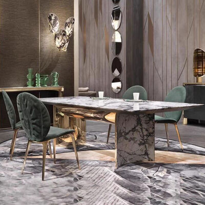 Synthetic Leather Dining Chair Italian Velvet Luxury Green Style Stool Chair with Golden Legs Modern Luxury Armchair