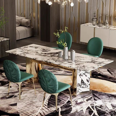Synthetic Leather Dining Chair Italian Velvet Luxury Green Style Stool Chair with Golden Legs Modern Luxury Armchair