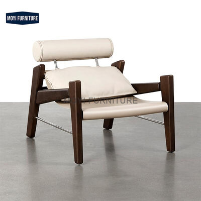Foam Filled Light Luxury Single Back Sofa Chair Featuring Solid Wood Legs and Leather Upholstery for Living Room