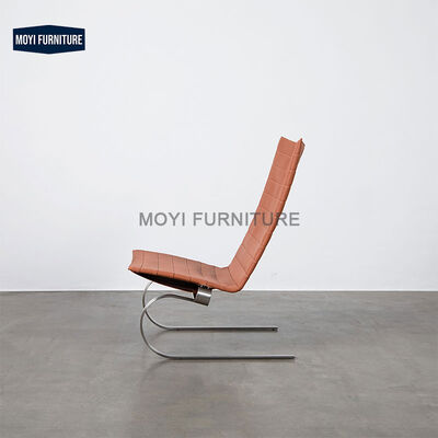 Modern Lounge Chair with Black Leather Cushion and Stainless Steel Frame No Tilting Living Room Seating