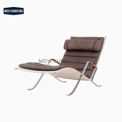 Villa Genuine Leather Italian Style Accent Chair with Leather Armrest Metal Frame High Back Support Black Leisure Chair