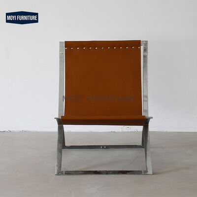 Living Room Chair MOYI Nordic Minimalist Single Chair Metal Armrest Leisure Office Genuine Leather Comfortable Seating