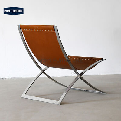 Living Room Chair MOYI Nordic Minimalist Single Chair Metal Armrest Leisure Office Genuine Leather Comfortable Seating