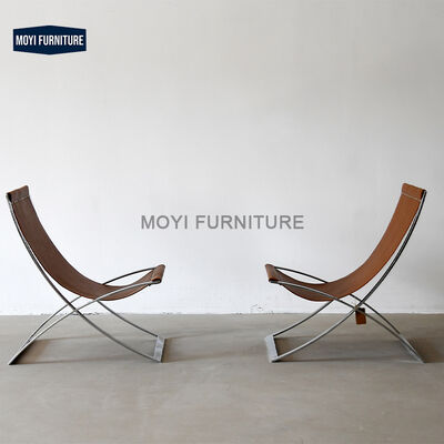 Living Room Chair MOYI Nordic Minimalist Single Chair Metal Armrest Leisure Office Genuine Leather Comfortable Seating