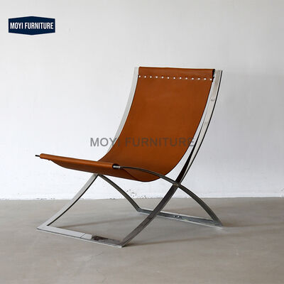 Living Room Chair MOYI Nordic Minimalist Single Chair Metal Armrest Leisure Office Genuine Leather Comfortable Seating