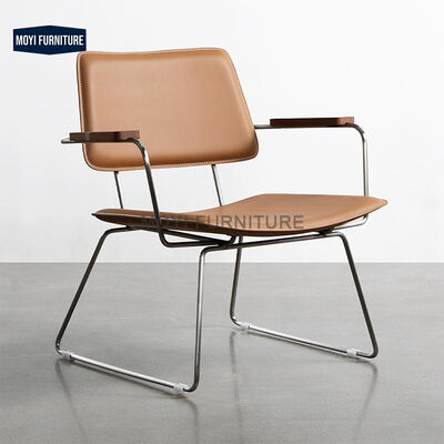 Tilting No Nordic Dining Furniture Modern Brown Leather Chairs Metal Chair for Events Sitting Room Leather Arm Accent