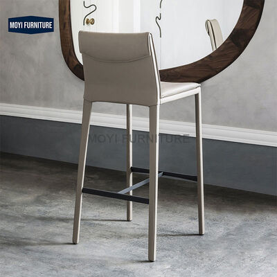 MOYI Minimalism Style Bar Chairs Luxury Design High Stool Leather Bar Chairs With Iron Legs Designer Front Desk Stool