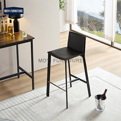 MOYI Minimalism Style Bar Chairs Luxury Design High Stool Leather Bar Chairs With Iron Legs Designer Front Desk Stool