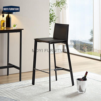 MOYI Minimalism Style Bar Chairs Luxury Design High Stool Leather Bar Chairs With Iron Legs Designer Front Desk Stool