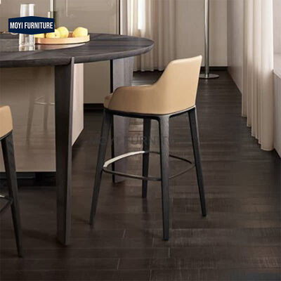 MOYI Elegant Stylish Comfort Bar Stool Durable Leather Ergonomic Design Wood Frame High Chair for Kitchen Restaurant Use
