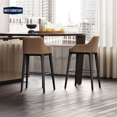 MOYI Elegant Stylish Comfort Bar Stool Durable Leather Ergonomic Design Wood Frame High Chair for Kitchen Restaurant Use