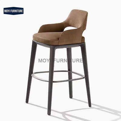 MOYI Luxury Italy Backrest Kitchen Bar Chair Modern Dining Room Furniture Wood Leg Leather for Hotel Front Desk Counter Stool