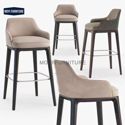 MOYI Luxury Italy Backrest Kitchen Bar Chair Modern Dining Room Furniture Wood Leg Leather for Hotel Front Desk Counter Stool