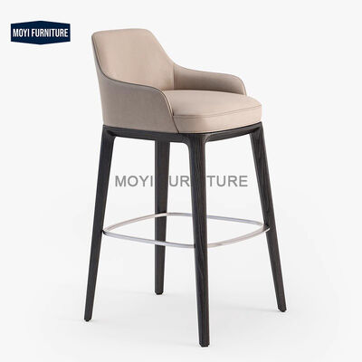 MOYI Luxury Italy Backrest Kitchen Bar Chair Modern Dining Room Furniture Wood Leg Leather for Hotel Front Desk Counter Stool