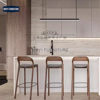 MOYI Modern Nordic Kitchen Hotel Bar Stool Custom Logo Cushion Fabric Solid Wood High Back Counter Scandinavian Design Park