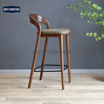 MOYI Modern Nordic Kitchen Hotel Bar Stool Custom Logo Cushion Fabric Solid Wood High Back Counter Scandinavian Design Park