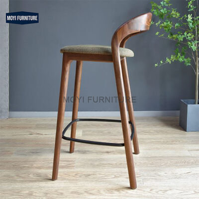 MOYI Modern Nordic Kitchen Hotel Bar Stool Custom Logo Cushion Fabric Solid Wood High Back Counter Scandinavian Design Park