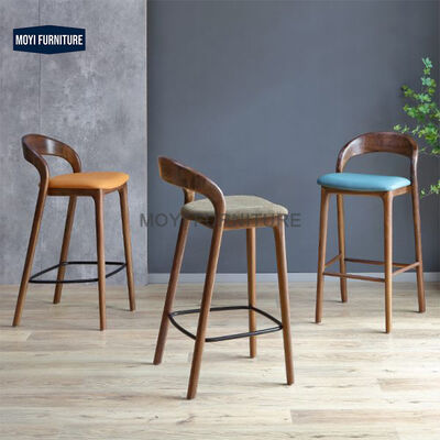 MOYI Modern Nordic Kitchen Hotel Bar Stool Custom Logo Cushion Fabric Solid Wood High Back Counter Scandinavian Design Park