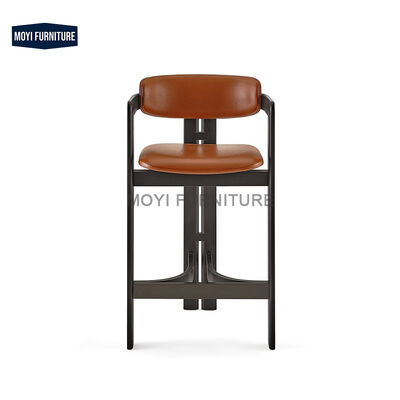 MOYI Modern Nordic Vintage Wooden Leather Upholstered Bar Stools for Kitchen Island and Counter