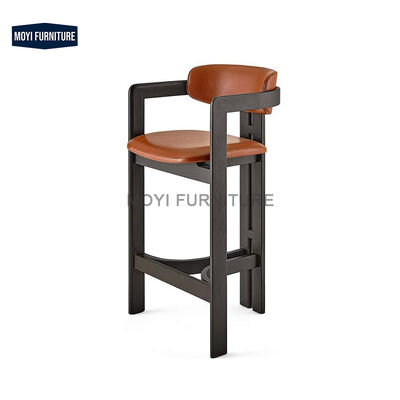 MOYI Modern Nordic Vintage Wooden Leather Upholstered Bar Stools for Kitchen Island and Counter