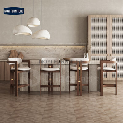 MOYI Modern Nordic Vintage Wooden Leather Upholstered Bar Stools for Kitchen Island and Counter