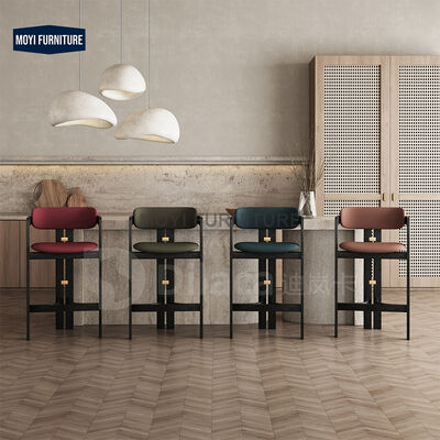 MOYI Modern Nordic Vintage Wooden Leather Upholstered Bar Stools for Kitchen Island and Counter