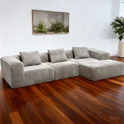 MOYI High Quality Corduroy Fabric Couch Set Living Room Segment Compressed with Extendable and Convertible Vacuum Foam Sofa