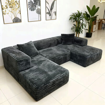 MOYI High Quality Corduroy Fabric Couch Set Living Room Segment Compressed with Extendable and Convertible Vacuum Foam Sofa