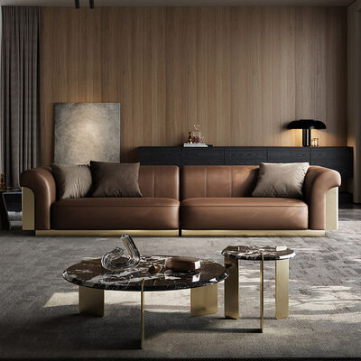 2025 Modern Simple Design Italian Leather Twin Peaks Sofa Set Light Luxury Leather for Large Apartments Straight Row