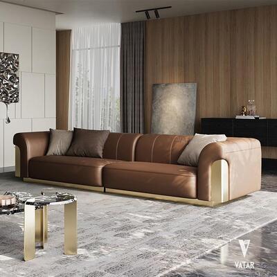 2025 Modern Simple Design Italian Leather Twin Peaks Sofa Set Light Luxury Leather for Large Apartments Straight Row