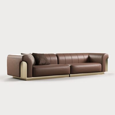 2025 Modern Simple Design Italian Leather Twin Peaks Sofa Set Light Luxury Leather for Large Apartments Straight Row
