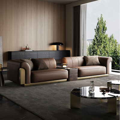 2025 Modern Simple Design Italian Leather Twin Peaks Sofa Set Light Luxury Leather for Large Apartments Straight Row