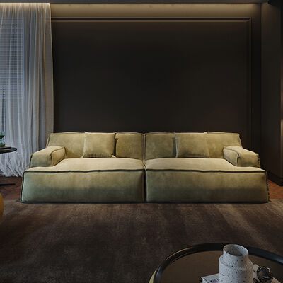 Modern Italian Minimalist Fabric Damasco Sandblasted Cream Color Sectional Sofa Set Sleek for Apartment Use Filled with Sponge