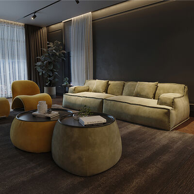 Modern Italian Minimalist Fabric Damasco Sandblasted Cream Color Sectional Sofa Set Sleek for Apartment Use Filled with Sponge