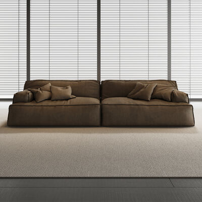 Modern Italian Minimalist Fabric Damasco Sandblasted Cream Color Sectional Sofa Set Sleek for Apartment Use Filled with Sponge