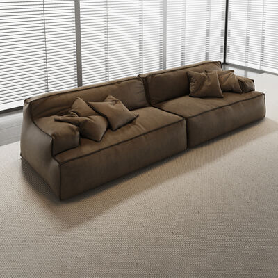 Modern Italian Minimalist Fabric Damasco Sandblasted Cream Color Sectional Sofa Set Sleek for Apartment Use Filled with Sponge