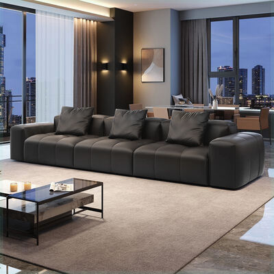 Light Luxury Living Room Leather Sofa Italian Minimalist New High-end Villa Living Room Furniture Straight Sofa Set