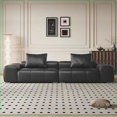 Light Luxury Living Room Leather Sofa Italian Minimalist New High-end Villa Living Room Furniture Straight Sofa Set
