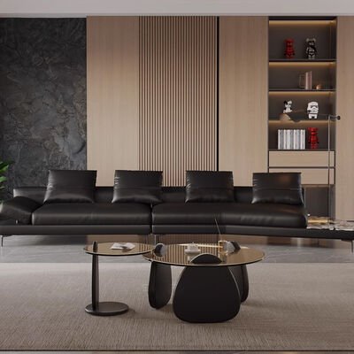 Italian Luxury Modern Villa Hotel Reclining Corner Leather Sectional Sofa Living Room Furniture Sponge Home Sofas