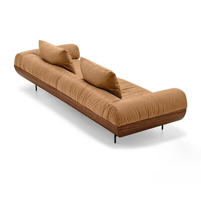 Luxury Designer Style Hotel Villa Living Room Leather Sofa Modern Italy Wood Frame Brown 3 Seat Sofa Furniture