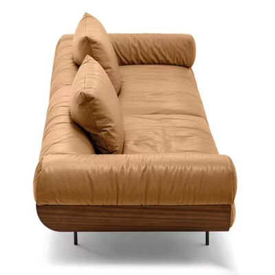 Luxury Designer Style Hotel Villa Living Room Leather Sofa Modern Italy Wood Frame Brown 3 Seat Sofa Furniture