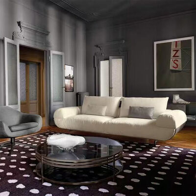 Luxury Designer Style Hotel Villa Living Room Leather Sofa Modern Italy Wood Frame Brown 3 Seat Sofa Furniture