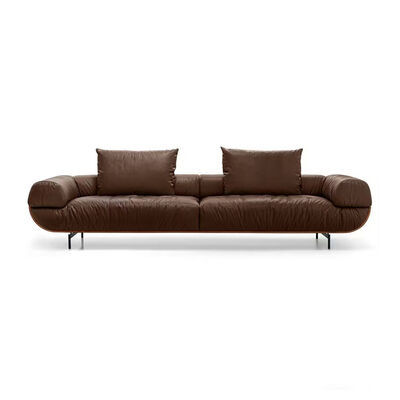 Luxury Designer Style Hotel Villa Living Room Leather Sofa Modern Italy Wood Frame Brown 3 Seat Sofa Furniture