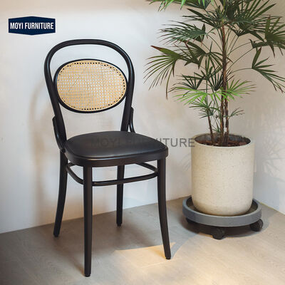 Manufacturer 2023 New Design Bistro Chairs Metal Frame PE Rattan Back Indoor Restaurant Chair