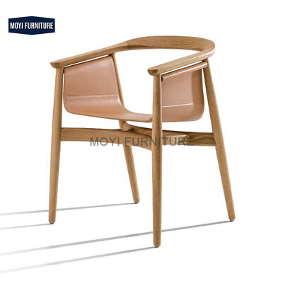 Dining Room Furniture Italian Solid Wood Armchair Modern Curved Backrest Dining Chair With Saddle Leather Seat