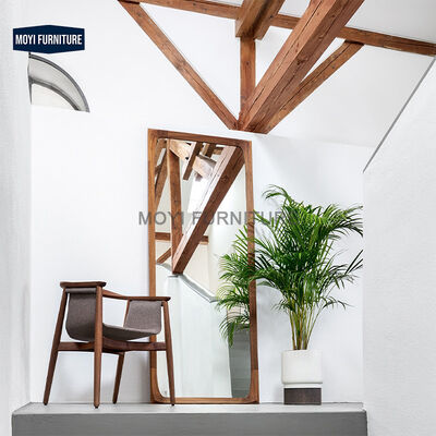 Dining Room Furniture Italian Solid Wood Armchair Modern Curved Backrest Dining Chair With Saddle Leather Seat