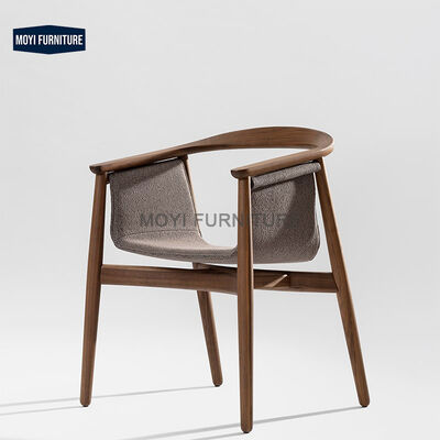 Dining Room Furniture Italian Solid Wood Armchair Modern Curved Backrest Dining Chair With Saddle Leather Seat