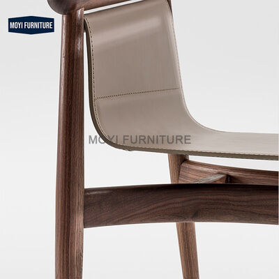 Dining Room Furniture Italian Solid Wood Armchair Modern Curved Backrest Dining Chair With Saddle Leather Seat