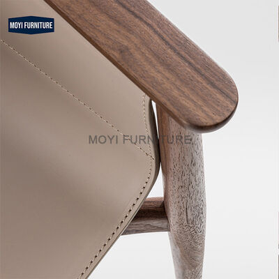 Dining Room Furniture Italian Solid Wood Armchair Modern Curved Backrest Dining Chair With Saddle Leather Seat