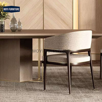 Italian Luxury Dining Chairs and Table High End Villa Home Dining Room Linen Fabric Chair with Armrest